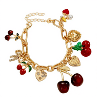 Groothandel Legering Sieraden Dames Lente Populaire Trendy Rode Kersen Hart Fruit Verstelbare Armband