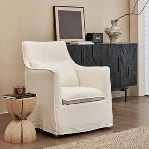 Sillón Francés de Estilo Japonés Wabi Sabi, Sofá de Lino Blanco Puro, Silla Nórdica para Sala de Estar, 78x76x95cm - Product Image 1