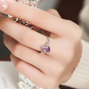 Usine directe en vrac achat cristal anneaux bijoux nouveau naturel améthyste goutte d'eau anneau réglable pour les femmes créatif en forme de coeur - Product Image 2