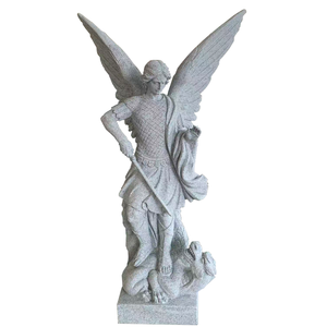 Traditional Classical Saint Michael Statue 48" Tall All Sanded Color Gray Granite <b>Memorial</b> Outdoor - Product Image 2