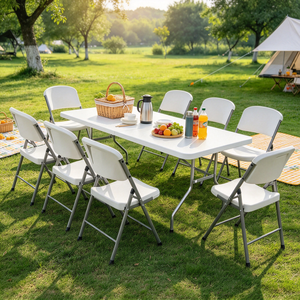 <span class=keywords><strong>Table</strong></span> pliante rectangulaire extensible portable légère pour salle à manger, vente en gros, blanche, extérieure, 6 pieds, en plastique - Product Image 3