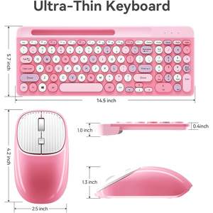 XISOGUU Ultra Thin Retro Wireless Keyboard <b>Mouse</b> Combo Full Size 2.4GHz USB <b>for</b> Laptop Desktop Projector TV English Multimedia - Product Image 5