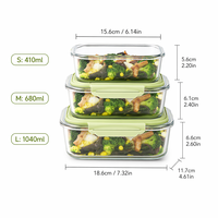 Lonchera de Vidrio Borosilicato de 3 Compartimentos con Tapa Hermética, Recipientes a Prueba de Fugas para Preparar Comidas para Oficina y Escuela