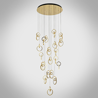 Lustre LED en forme d'anneau, finition or rose, hauteur réglable, forme personnalisée pour plafond haut, hôtel, maison, escalier, hall d'entrée, villa