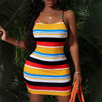 Robe pull mini patchwork arc-en-ciel pour femme, décontractée, sans manches, avec découpes, col rond, moulante et dos nu