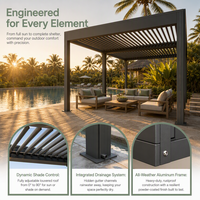 Motorisierte Aluminium-Pergola mit Verstellbaren Lamellen und Wasserdichtem Dach, Outdoor-Unterstand für Resorts, Poolbereiche, Terrassen, Gärten und Balkone
