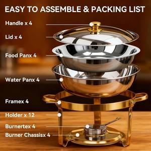 Juego de 4 Recipientes para Buffet de 6QT, Redondos, de Acero Inoxidable, Calentador de Buffet Completo, Incluye Tapa, Recipientes para Agua, Soportes Plegables y Clips - Product Image 3