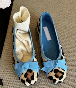 Zapatos Planos de Mujer Estilo Francés con Estampado de Leopardo y Punta Redonda, Modelo Final 2026, Tipo Bailarina con Lazo y Boca Baja - Product Image 2