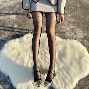 Red Heart Patterned Sheer Black Pantyhose 15D Women's <b>Thin</b> Nylon <b>Tights</b> For Spring Summer Autumn - Product Image 4