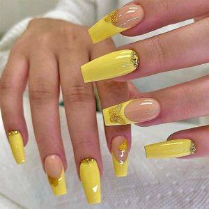 Faux ongles à presser faits à la main, brillants, longs, forme cercueil, motif zèbre, style French, longue tenue - Product Image 5