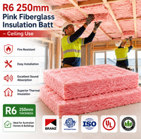 Isolation en laine de verre non inflammable AS/NZS 15301 d'Australie, épaisseur 250 mm, R6, rose, pour plafond