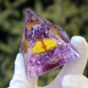 Crystal <b>Tree</b> Pyramid Resin Epoxy Craft Desk Ornament Feng Shui <b>Lighted</b> Gift - Product Image 3