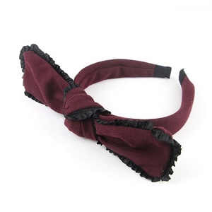 De moda <span class=keywords><strong>las</strong></span> <span class=keywords><strong>niñas</strong></span> arco Cruz nudo superior, Banda de la cabeza de algodón hecho a mano de plástico rojo <span class=keywords><strong>vino</strong></span> diadema - Product Image 5