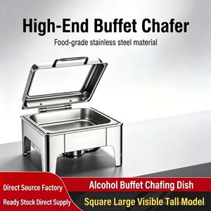Recipiente rectangular de acero inoxidable con tapa para servir comida en buffet, diseño moderno. - Product Image 4