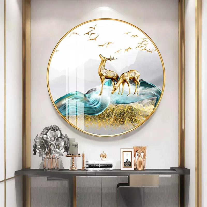 Modern Luxury Aluminum Round frame abstrata paisagem Crystal Porcelain Pintura Wall Art pintura a óleo