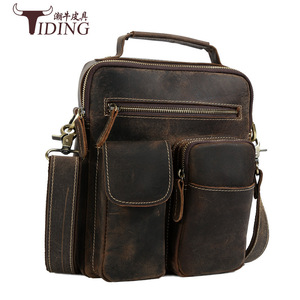 Bolso bandolera para hombre Tiding, de cuero marrón oscuro, con bolsillos con cremallera para uso diario. - Product Image 2