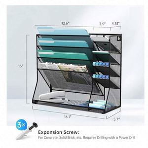 File Organizer <b>Wall</b> Mounted 4 Tiers Durable Adjustable Metal <b>Desk</b> Organizer, Desktop Hanging File Holder with 4 Pen Slots Stable - Product Image 2
