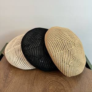 Mujeres señoras fino sólido Natural verano Vintage tejido hecho a mano tejido ahueca hacia fuera ganchillo <span class=keywords><strong>boina</strong></span> Newsboy pintor sombrero - Product Image 1