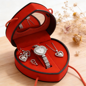 Set Regalo <span class=keywords><strong>per</strong></span> la Festa della Mamma LP48, Collana, Orecchini, Anello, Orologio al Quarzo, Scatola Regalo con Cuore Rosso Pesca, Set <span class=keywords><strong>di</strong></span> <span class=keywords><strong>Orologi</strong></span> <span class=keywords><strong>di</strong></span> <span class=keywords><strong>Lusso</strong></span> <span class=keywords><strong>per</strong></span> <span class=keywords><strong>Donna</strong></span> - Product Image 4