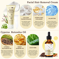 ATOANY Kit Penghilang Bulu Wajah & Tubuh Tanpa Rasa Sakit dengan Krim Depilatori & Minyak Cyperus Rotundus untuk Penghambat Pertumbuhan Rambut