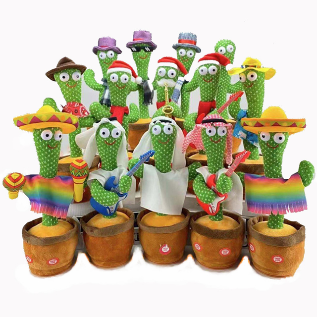 Electric Cactus Toy Soft Plush with 120 Songs Singing & Talking Repeating What You Say Filled with PP-Dancing Cactus Bag