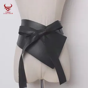 Designer Irregular Lace Up Bow Female Belt Womens Oversized Belts Black PU Leather Plus Size Wide Corset OBI Belts for Lady