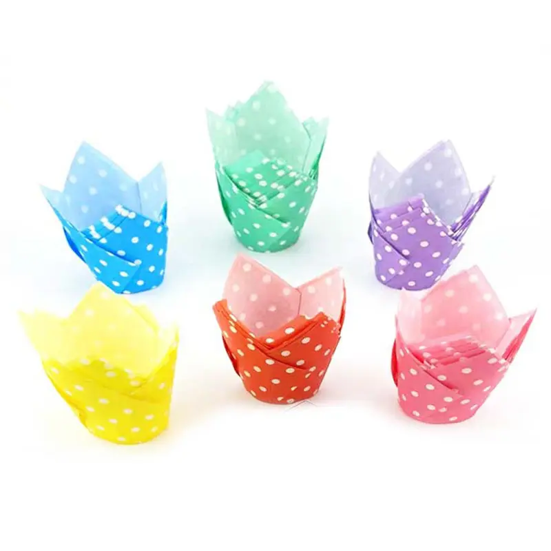 Tulip Cupcake Paper Cup Wrappers Disposable Tissue Paper Baking Holder Polka Dotted Red Red Green Blue Pink Cake Liner