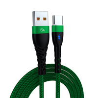Kabel Pengisi Daya dan Data USB 2.0 a ke Tipe C 6A dengan Lampu LED, Anyaman Nilon Hitam 66W