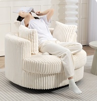Corduroy ultra-doux 360 °   Fauteuil pivotant avec 3 grands coussins décoratifs, fermetures éclair cachées, poufs surdimensionnés, canapés modernes pour salon