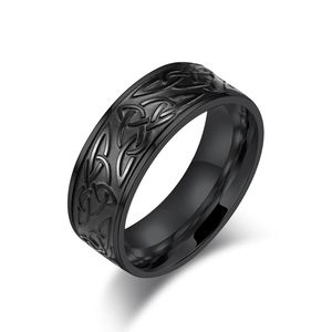Nordic-style Celtic triangle knot <b>titanium</b> steel <b>ring</b> for men, stainless steel, fashionable and trendy retro jewelry. - Product Image 1