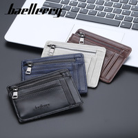 Baellerry dompet bisnis pria kulit Pu, tempat kartu ID ritsleting kecil ramping
