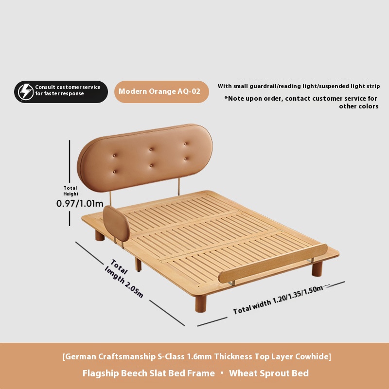 Lit en bois massif en cuir de vachette à couche supérieure épaissie