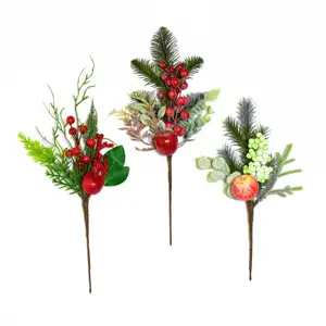 人工松葉赤い果実緑の葉小さな枝花輪クリスマスの装飾