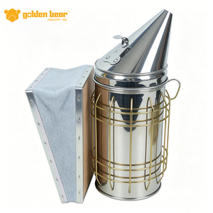 Générateur de fumée pour ruche en acier inoxydable gris Golden Bear avec bouclier thermique de protection, accessoire d'apiculture - Product Image 3