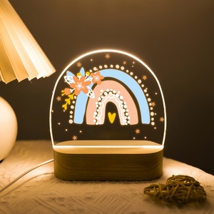 Customized Visual Warmth 3D Wooden Base Square Laser-Engraved Acrylic Board LED <b>Table</b> Lamp with Modern Design Dimmable USB Power - Product Image 5