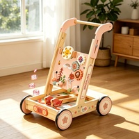 Marche-bébé en bois rose, panneau multi-activités pour l'éducation précoce, engrenages rotatifs, chariot de marche antidérapant, Montessori, motricité fine