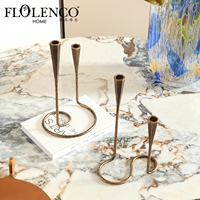 Flolenco – Chandelier en métal courbé bronze antique, forgé à la main, avec base spirale, pour décoration de table de salle à manger