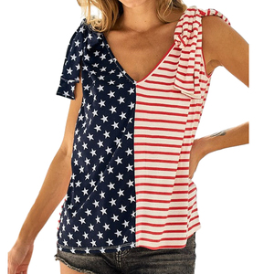 Summer Usa <strong>Theme</strong> t Shirts Sleeveless Shoulder Ribbon Tie v Neck Patriotic Top Independence Day Shirt American Flag <strong>tank</strong> Top - Product Image 4