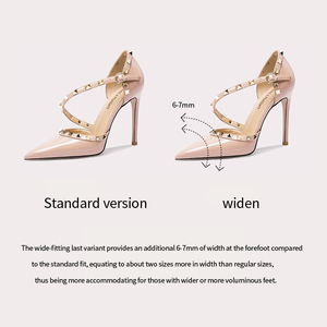 Nuevo elegante Sexy cabeza puntiaguda pies gordos tamaño <span class=keywords><strong>ancho</strong></span> tacones finos zapatos de mujer Sandalias de tacón fino remache tacones altos - Product Image 6
