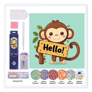 OEM 5D DIY Imprimé Hello Monkey Pattern Kit de Peinture Diamant Animaux de Dessin Animé Personnalisé Art Diamant pour Enfants - Product Image 1