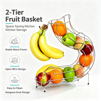 Panier à fruits en fil métallique pour supermarché avec support pour bananes, idéal pour l'organisation des comptoirs et des garde-manger