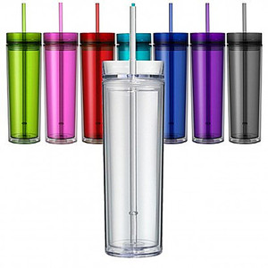 Vaso con paja acrílico flaco 16oz vaso de acrílico de pared doble vaso taza de agua de plástico aislado - Product Image 1