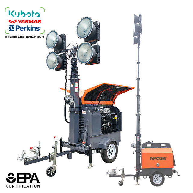Mobile Portable Electric Flood Hydraulic Mast Industrial 1000W Led Balloon 30KW Light Tower with Hand Push Base Diesel Generator