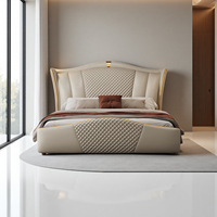 Lit double moderne de luxe convertible, extensible et réglable en hauteur, avec cadre en bois et rembourrage doux, pour chambre à coucher (petit modèle adulte)