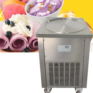 Máquina de helados de sartén redonda única Mvckyi frita con tanques de 6 uds/máquina de rodillos de helado tailandés salteado helado enrollado en Tailandia