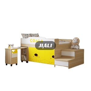 Meubles de chambre à coucher Jiali en bois jaune et Mdf pour enfants <span class=keywords><strong>Lit</strong></span> superposé demi-<span class=keywords><strong>haut</strong></span> avec table d'étude mobile - Product Image 1