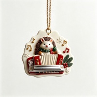 Pendentif en résine personnalisé, lapin jouant de l'accordéon, ornement suspendu pour arbre de Noël, cadre triangulaire avec clochettes à notes de musique, décoration de maison pour les fêtes
