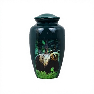 Oso en el bosque Urnas de cremación de aluminio para cenizas humanas con bolsa de terciopelo gratis - Product Image 1