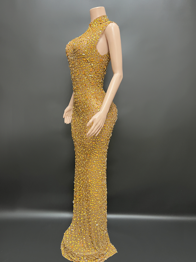 green emerald velvet dress Gold Diamond Sequin Singlet Mini Dress Xs / Gold main image 0