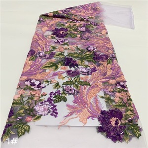 Tela <span class=keywords><strong>de</strong></span> Poliéster/Metalizada con Lentejuelas y Bordado <span class=keywords><strong>de</strong></span> Flores Grandes <span class=keywords><strong>para</strong></span> Accesorios <span class=keywords><strong>de</strong></span> Boda - Product Image 1